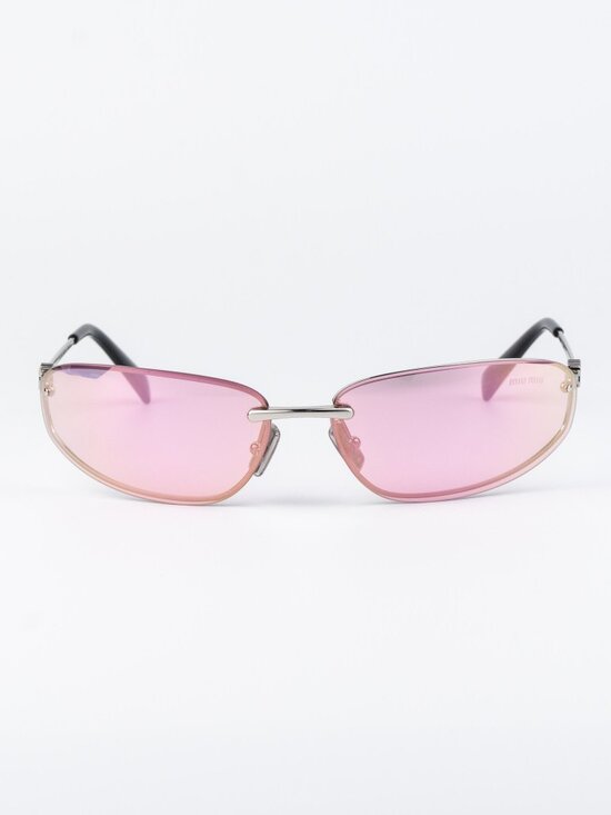 Miu Miu Women Sunglasses Silver Pink Wraparound MUA50S 1BC70J NEW AUTHENTIC main image 14